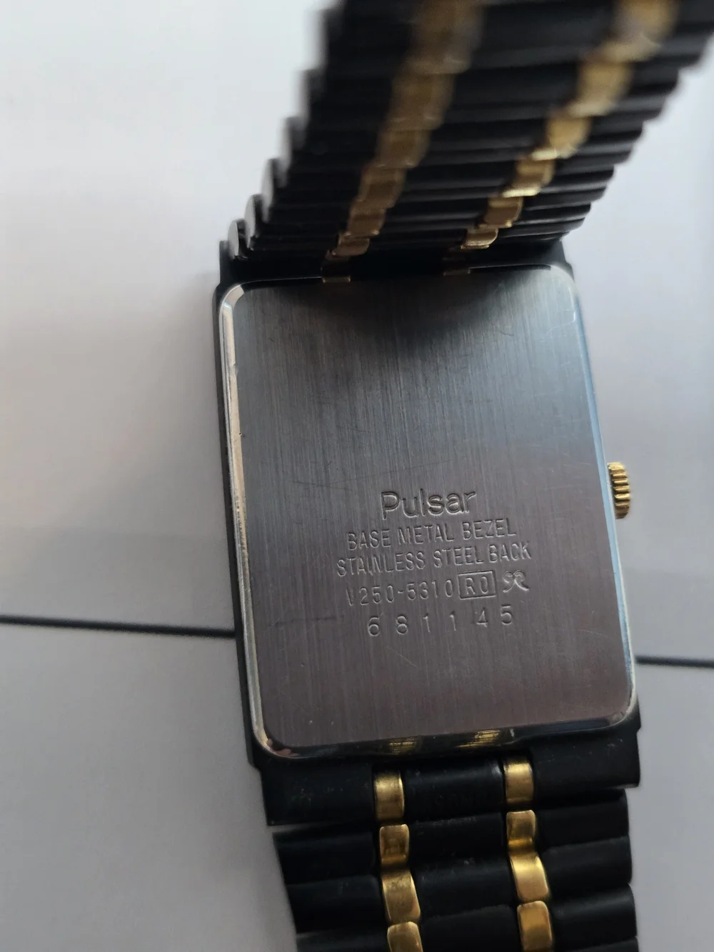 Vintage Pulsar Black and Gold Rectangular Dress Watch